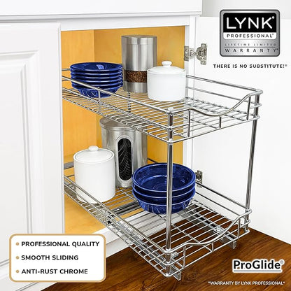 LYNK PROFESSIONAL® Pull Out Cabinet Organizer - 11" x 18" - Slide Out Cabinet Organizer for Kitchens - Sliding Shelves - Pull Out Drawer, Pots and Pans Storage - Lifetime Ltd Warranty - 2 Tier