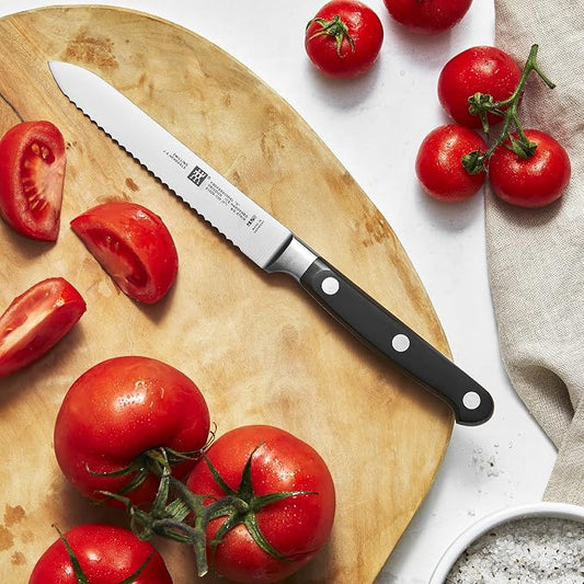 ZWILLING Professional S 5-inch Razor-Sharp German Serrated Utility Knife, Made in Company-Owned German Factory with Special Formula Steel perfected for almost 300 Years, Dishwasher Safe