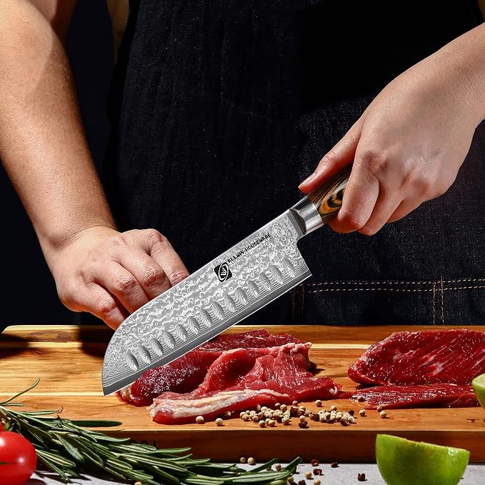 Japanese Santoku Knife 7" Damascus VG10 Stainless Steel 67-Layer Forged Razor Sharp Asian Chef's Knife Pakkawood Handle Precision Slicing Dicing Chopping Meat Fish Vegetables Gift Box