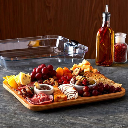 Farberware Build-A-Board Bamboo Cutting Board with Built-In Compartments & Clear Locking Lid,Black Handles – Charcuterie,Snack Tray,Food Prep and Serving Platter,(Pack of 2)