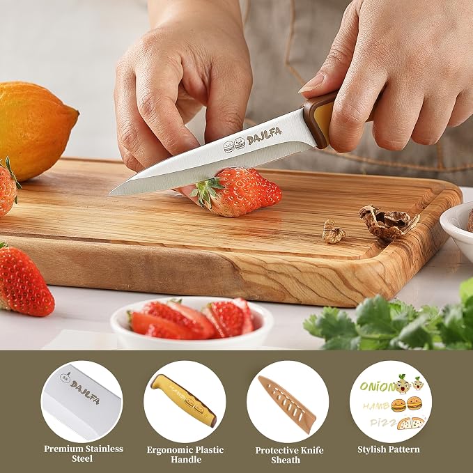 3PCS Kitchen Knives, Stainless Steel Knife Set With Sheath, 8 inch Chef, 4.5 inch Utility and 4 inch Paring Knife (Stylish Design)
