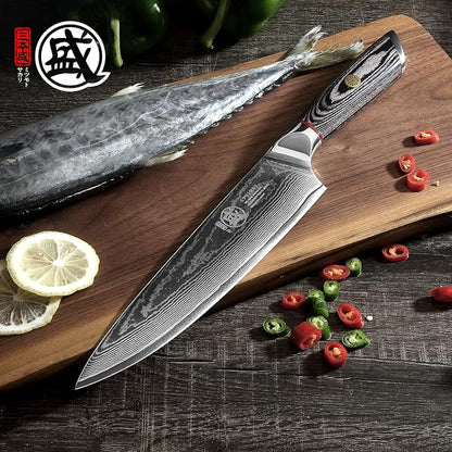 MITSUMOTO SAKARI 8 Inch Japanese Chef Knife, AUS-10 Japanese Gyuto High Carbon Steel Core Gyuto Knife, Hand Forged Professional Kitchen Knife, Sandalwood Box for Family & Restaurant