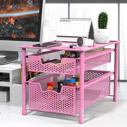 Simple Houseware Stackable 2 Tier Sliding Basket Organizer Drawer, Pink