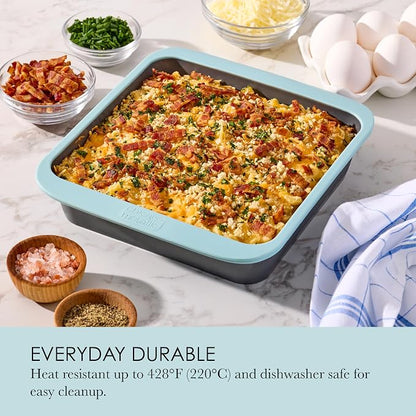 Chicago Metallic 8x8 Square Silicone Cake Pan, Blue - Nonstick Baking Pan for Brownies, Cakes and More, Wire-Reinforced Rim, Flexible, Oven Safe to 428F, Dishwasher Safe