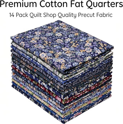 Nodsaw 14Pcs Vintage Floral Paisley Fat Quarter Fabric, Fall Navy Dark Blue | 100% Soft Cotton, Precut 18x22 inch Quilting Material Bundle For Sewing, Quilts, Bags, DIY Crafts, Upholstery