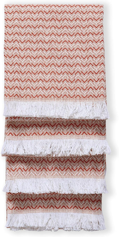 TWINY threads Kitchen Dish Towel Chevron Weave, Premium Large 100% Cotton Kitchen Linen Set, Dish Rags and Wash Rags, Absorbent Quick Drying, Washable Reusable, Pack of 4, 16 x 26 Inch, Rust