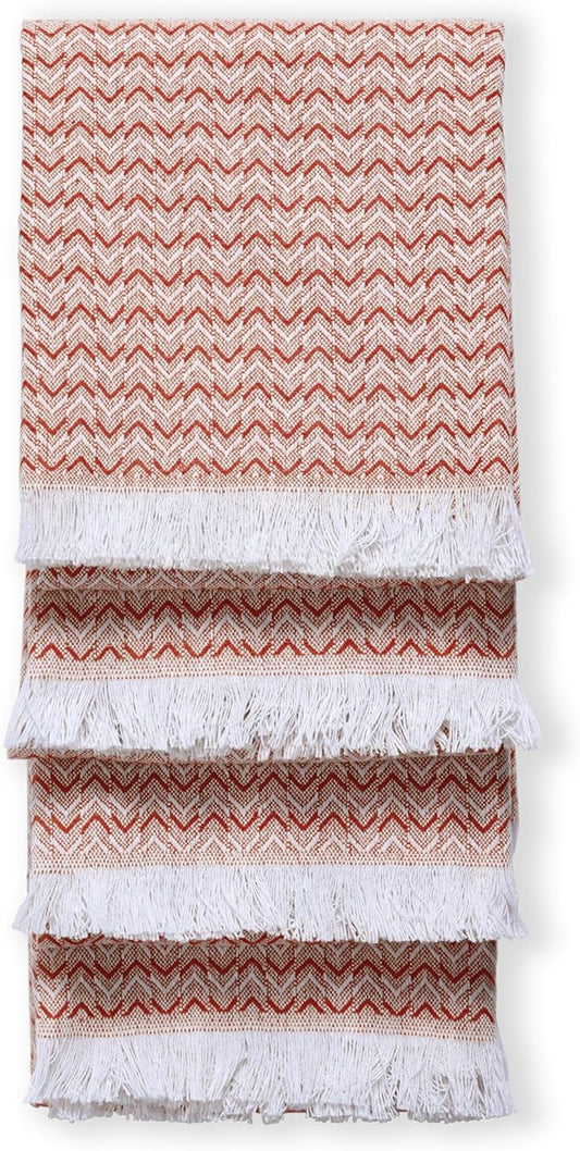 TWINY threads Kitchen Dish Towel Chevron Weave, Premium Large 100% Cotton Kitchen Linen Set, Dish Rags and Wash Rags, Absorbent Quick Drying, Washable Reusable, Pack of 4, 16 x 26 Inch, Rust
