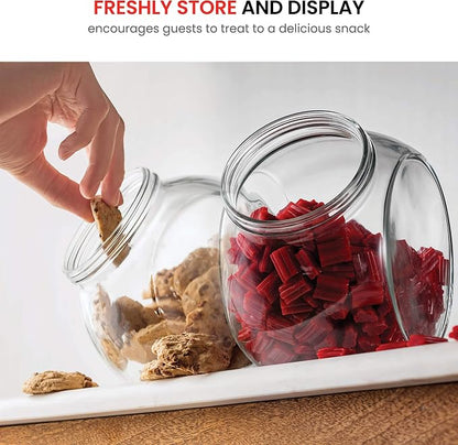 Bormioli Rocco Pandora Glass Candy Jar 75½-Ounce Cookie Jar (2 Pack) with Plastic Airtight Seal Lid 2-Way Display, Bulk-Food Storage Jar for Snacks, Dry Food, Jelly Beans Canister, Apothecary Jars.