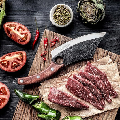 Seido Knives Hakai Chef Cleaver Knife | High Carbon Stainless Steel Meat Cleaver for Kitchen, Camping & BBQ | Japanese-Style Butcher Knife with Ergonomic Rosewood Handle & Leather Sheath