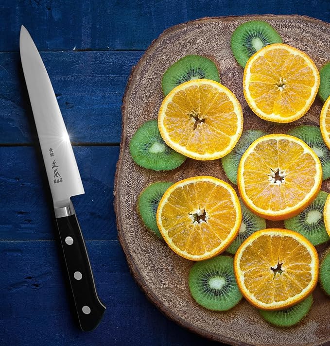 MASAMOTO VG Japanese Petty Knife 5" (120mm) Professional Kitchen Small Utility Knife, Ultra Sharp Japanese Stainless Steel Blade, Duracon Handle, Made in JAPAN