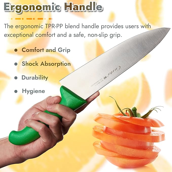 CURTA 8-inch Commercial-Grade Chef's Knife, NSF Listed, Ergonomic, Non-slip White Handle, High Carbon 420 Stainless Steel Forged Blade Straight Edge, Dishwasher Safe, Rust Proof