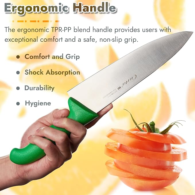 CURTA 6-inch Commercial-Grade Chef's Knife, NSF Listed, Ergonomic, Non-slip Green Handle, High Carbon 420 Stainless Steel Forged Blade Straight Edge, Dishwasher Safe, Rust Proof