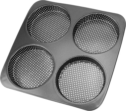 BuleVina 5 Inch Hamburger Bun Pan, Non-Stick Carbon Steel Bread Mold, 4 Cavity Cup Big Baking Pan for Homemade Hamburger Buns, Nonstick & Heat Resistant Burger Bun Mold
