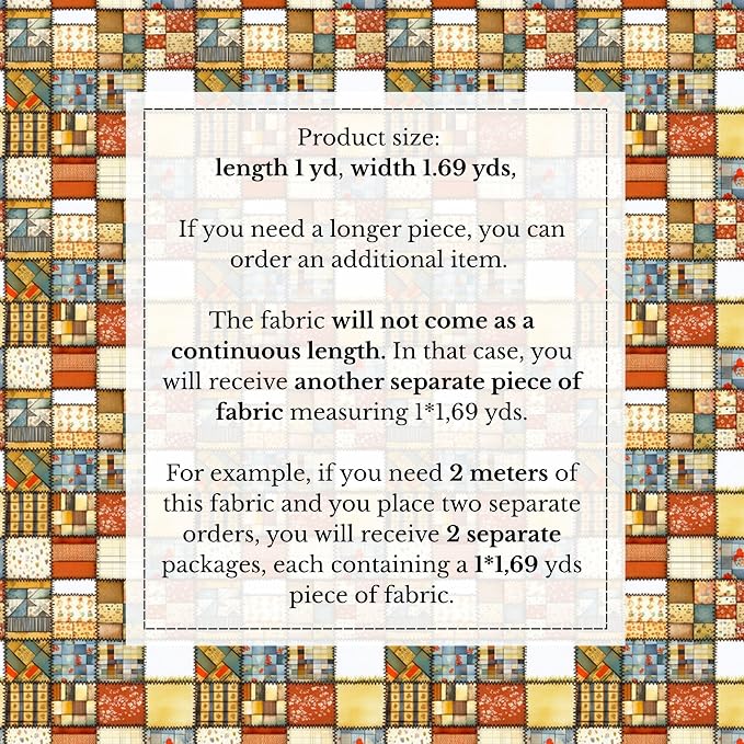 100% Cotton Fabric by the Yard – Turkish Quality Quilting & Sewing Fabric, 1 Yard x 1.69 Yards Wide, Patchwork Cotton for Crafts