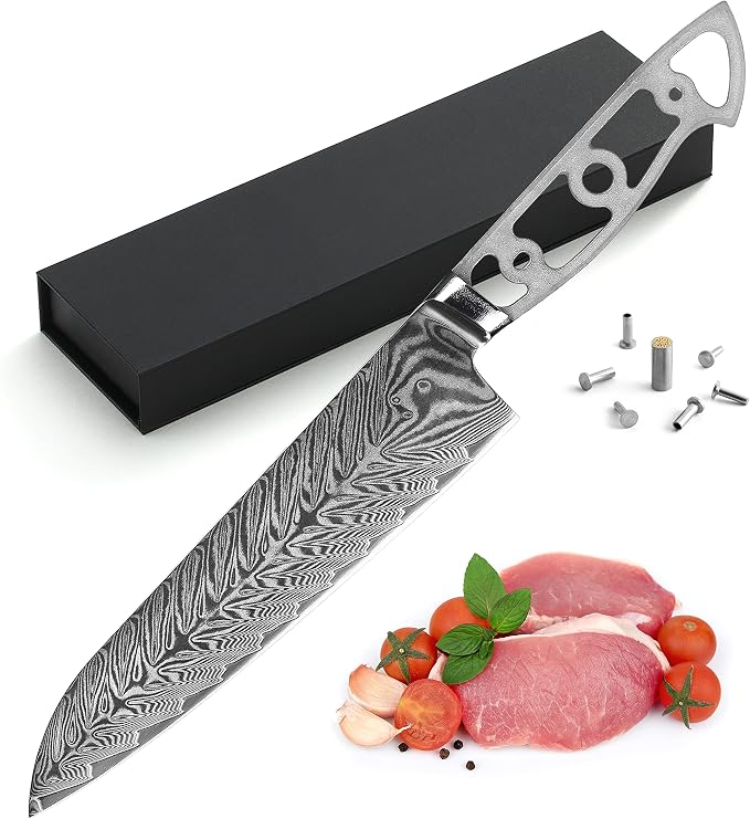 KATSURA Woodworking Project Kit – Gyuto Chef Knife Blank – Ultra Wide Blade 50mm – 8.25 Inch – Japanese Premium AUS 10V, 67 Layers Damascus Steel – Storm-V Series – NO LOGO