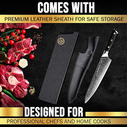 SliceElite Elite Series 8 Inch Chef Knife VG10 Damascus Steel Forged G10 Handle Sharp Kitchen Vegetable Meat Chopper Cutting Cooking Carving Precision Cleaver BBQ Fruit Professional Gift Blade Tool
