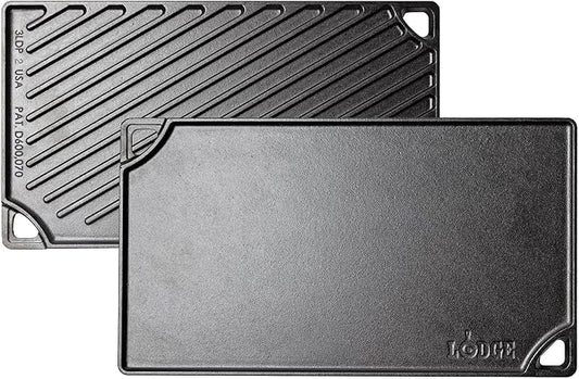 Lodge Reversible Cast Iron Grill/Griddle Pan 16.75 x 9.5 - Pre-Seasoned Dual-Sided Double Burner for BBQ, Eggs, Pancakes, Burgers - PFAS Free Cookware - Flat Top Plate for Oven, Grill, & Campfire