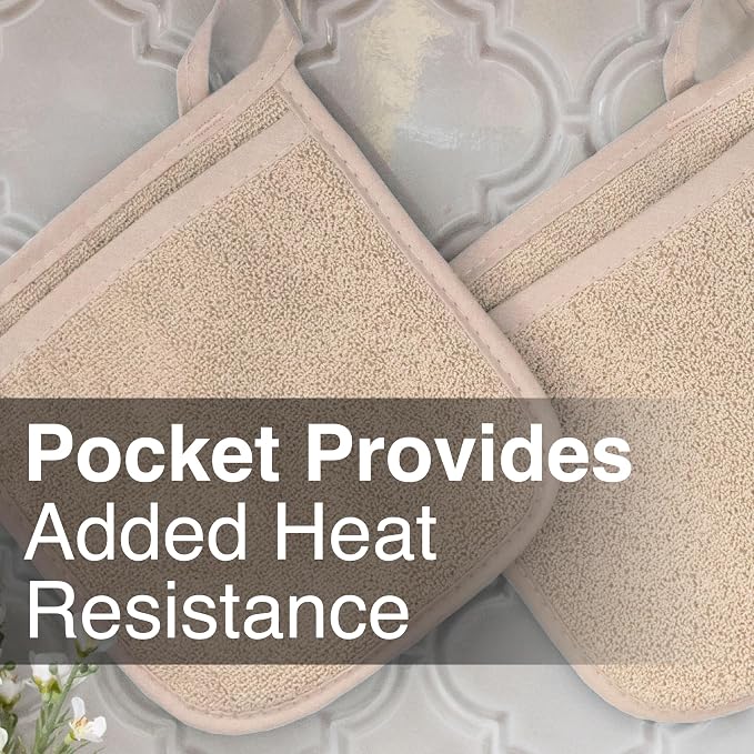 RITZ Terry Pocket Mitt & Hot Pad: Unparalleled Heat Resistant, Durable 100% Cotton – Ergonomically Designed for Optimal Grip – Easy-Care Machine Washable – 2-Pack, Latte