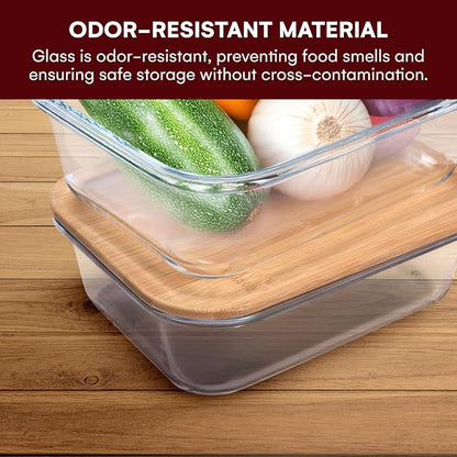 Vdomus Glass Food Storage Containers with Bamboo Lids 36.0oz/1.0L - Stackable Meal Prep Container - Airtight Glass Food Containers - Microwave, Dishwasher Safe - Reusable Lunchbox (Pack of 4)