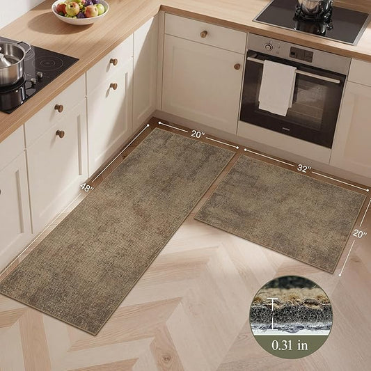 GENIMO Kitchen Mats for Floor 2PCS, Washable Absorbent Runner Rugs for Kitchen, 20"x48"+20"x32", Cushioned Non Slip Kitchen Rugs for Kitchen Floor, Standing Mat Rug for Home, Sink, Laundry, Jute