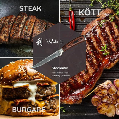 Wakoli EDIB 4-Piece Damascus Steak Knife Set, VG10 Core 67-Layer Damascus Steel Steak Knives with Pakkawood Handles, Premium Dining Cutlery Gift Box for Steak, Meat, Roasts & Poultry, Hand Wash Only