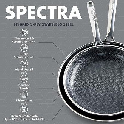 GreenPan Spectra 10 Piece Cookware Set,Hybrid Tri-Ply Stainless Steel, PFAS-Free Ceramic Nonstick Textured Cooking Surface,Induction Pots & Pans with Lids, Dishwasher Safe,Oven & Broiler Temp to 850˚F