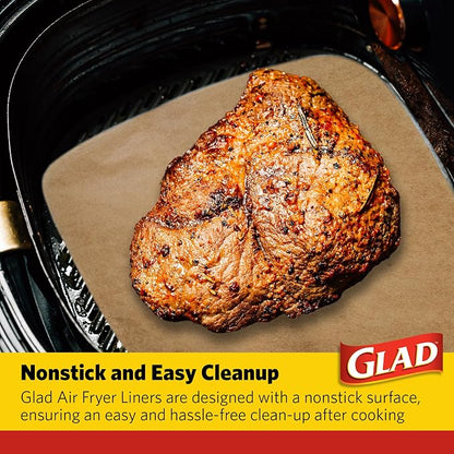 Glad Air Fryer Parchment Liners, Nonstick, Heat Resistant to 446 Degrees F, Food-Grade Material, Flat Square for Round and Square Air Fryer Baskets, 6.5" x 6.5", 100 Count