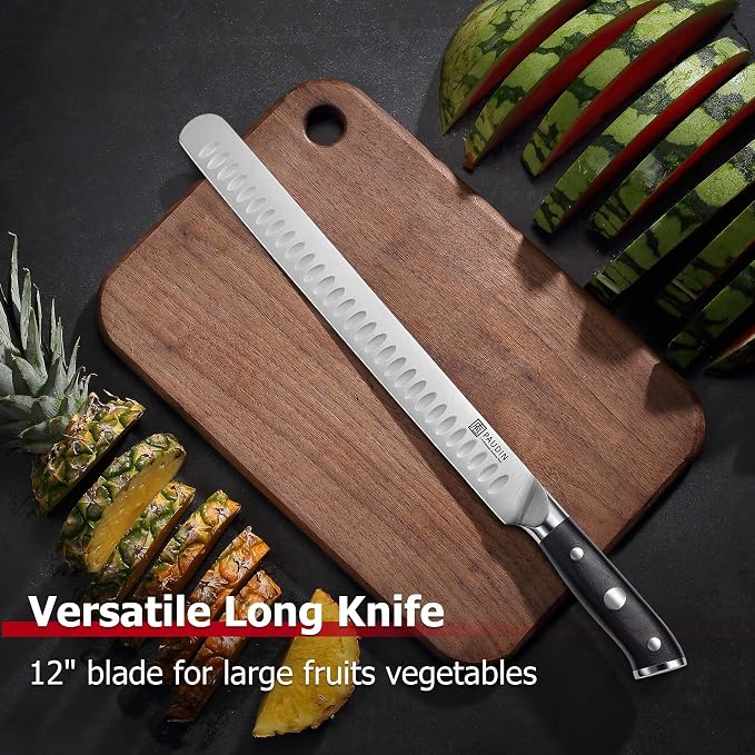 PAUDIN Brisket Knife, 12 Inch Dishwasher Safe Carving Slicing Knife for Meat, Razor Sharp German 1.4116 Steel Smoked Meat Cutter with Non-Slip Ergonomic G10 Handle & Gift Box, Perfect Gifts for Men