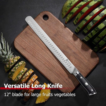 PAUDIN Brisket Knife, 12 Inch Dishwasher Safe Carving Slicing Knife for Meat, Razor Sharp German 1.4116 Steel Smoked Meat Cutter with Non-Slip Ergonomic G10 Handle & Gift Box, Perfect Gifts for Men