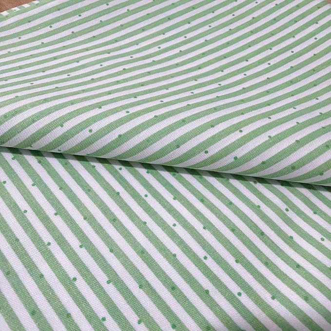 Light Weight Natural Cotton Fabric by the Yard DIY Making Supplies Quilting Patchwork Fabric Fat Quarter Bundles DIY for Quilting Cotton Patchwork Cushions (Green Striped dots, 2 Yard)
