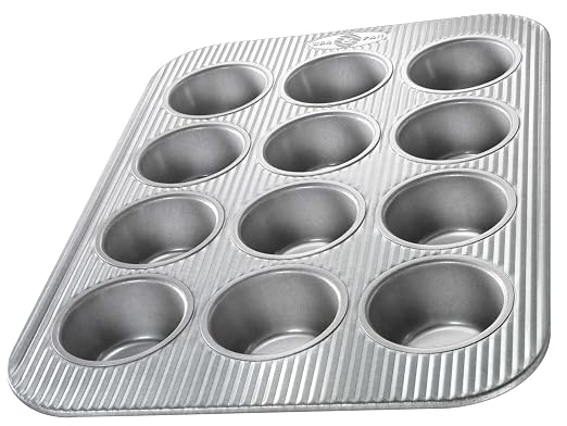 USA Pan 1607CR Bakeware Extra Large Sheet Baking Pan and Bakeable Nonstick Cooling Rack Set, XL, Metal & Bakeware Muffin Pan, 12-Well, Aluminized Steel