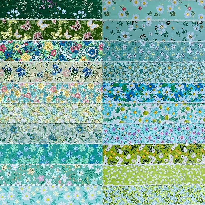 40 Strip Jelly Roll Fabric Strips for Sewing, 100% Cotton Fabric for Quilting Crafting, Precut Fabric Bundles, Patchwork Precut Quilt Squares-2.5" x 44" Green Forest
