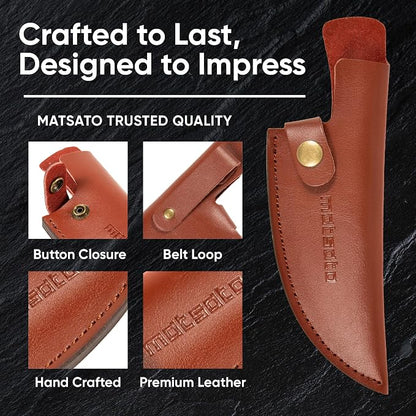 Matsato Chef Knife with Leather Sheath – Japanese Steel Kitchen Knife for Home & Cooking, Christmas Gift Set for Men or Women, Kitchen Accessory for Chefs