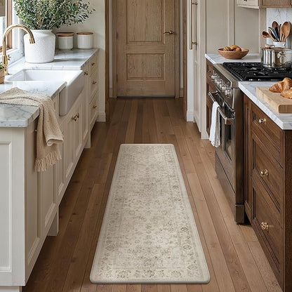 Anti Fatigue Kitchen Mat Beige Neutral Mats for Cushioned Vintage Kitchen Mats for Floor Non-Slip Waterproof Comfort Standing Rug for Sink Laundry Office 17.3"×59"