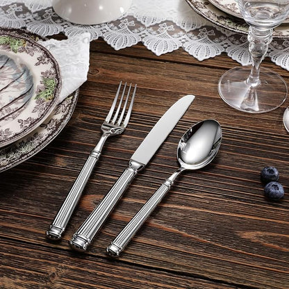 KEAWELL Premium Prestige Silverware Set - Exquisite Craftsmanship, Service for 8, 18/10 Stainless Steel, Luxurious Flatware Set with Serving Utensils, Heavy Duty, Dishwasher Safe (45, Silver)