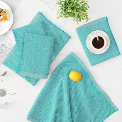Mordimy Premium Kitchen Towels 6 Pack (18 x 28 Inches, Teal), Large Cotton Kitchen Hand Towel, Flat & Terry Dish Towels for Drying Dishes, Super Absorbent Tea Dishtowels Set with Hanging Loop