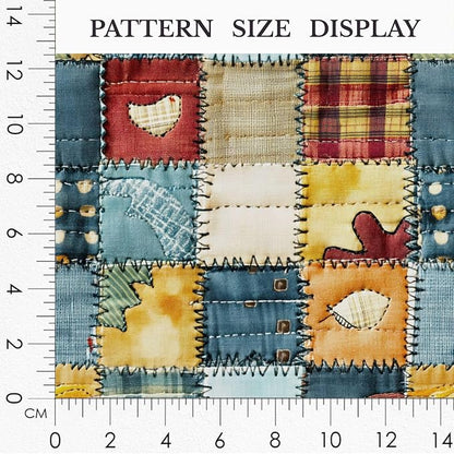 Patchwork Cotton Fabric Panel 61 x 36.6 Inches, Rustic Quilt Style Squares with Heart Motifs, Multicolor Vintage Design, 100% Cotton 140 GSM