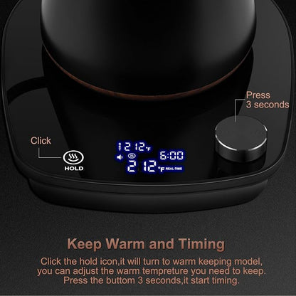 Gooseneck Electric Kettle, Intelligent Temperature Control, Stainless Steel Inner, Quick Heating, for Pour Over Coffee, Brew Tea, Boil Hot Water, 1000W 0.9L Black
