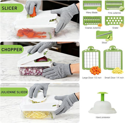 Mandoline Slicer for Kitchen, Vegetable Chopper with Adjustable Stainless Steel Blades, Fruit Slicer & Food Cutter for Potato, Onion, Cucumber, Carrot and Meal Prep, Easy to Clean