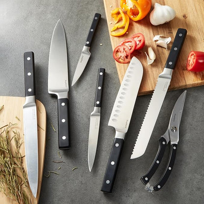 Berghoff DiNA Gene Stainless Steel Chef's Knife 8in with Triple Rivets Handle Sharp Wide Blade for Paring Cutting Slicing Fruits Vegetables Meat Fish Well Balanced, 20 cm