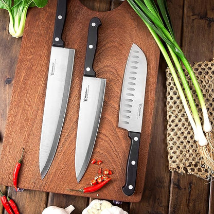 8-Inch Chef Knife – Full Tang Razor-Sharp High Carbon Stainless Steel Blade – Hollow Grind Edge – Ergonomic Grip Handle – Professional Kitchen Knife, Black
