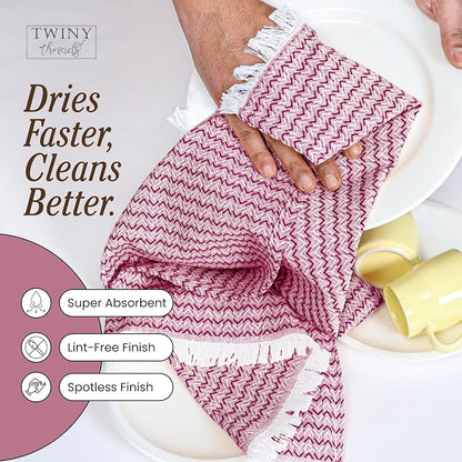 TWINY threads Dish Towel Chevron Design Assorted Colors, Premium Large 100% Cotton Kitchen Linen Set, Quick Drying Absorbent Wash Rags, Reusable Washable for Daily Cleaning, 4 Pack, 16 x26 Inch