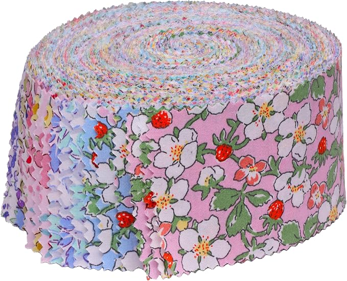 Nodsaw Jelly Roll Fabric Strips for Quilting, Crafting, and Sewing, 42 Strip Bundle, Soft Cotton for Blanket, Rug, Upholstery, Home Decor, and Purse Making, Spring Pastel Floral
