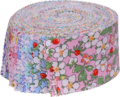 Nodsaw Jelly Roll Fabric Strips for Quilting, Crafting, and Sewing, 42 Strip Bundle, Soft Cotton for Blanket, Rug, Upholstery, Home Decor, and Purse Making, Spring Pastel Floral