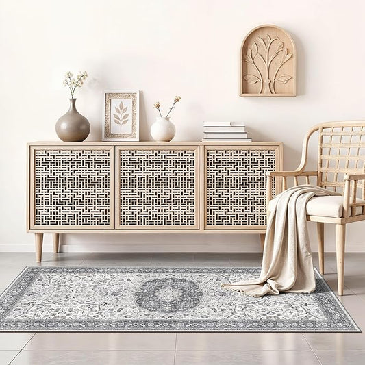 Washable 2x4 Kitchen Sink Rugs: Washable Non-Slip Hardwood Floor Mat for Stove Soft Stain Resistant Carpet Boho Home Decor for High Traffic Area Low-Pile Area Rug for Entryway Foyer(2x4,Grey)