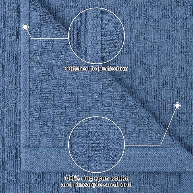 Homaxy 100% Cotton Kitchen Towels and Dishcloths Set, 12 x 12 & 15 x 25 Inches, Set of 12 Bulk Terry Cloth Dish Towels, Super Soft and Absorbent Hand Towel with Hanging Loop, Navy Blue