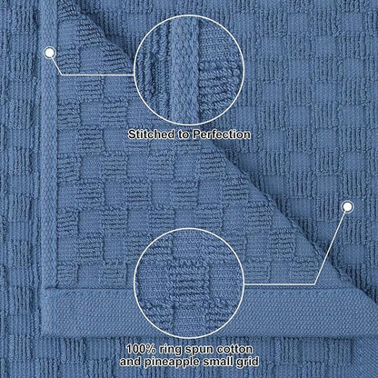 Homaxy 100% Cotton Kitchen Towels and Dishcloths Set, 12 x 12 & 15 x 25 Inches, Set of 12 Bulk Terry Cloth Dish Towels, Super Soft and Absorbent Hand Towel with Hanging Loop, Navy Blue