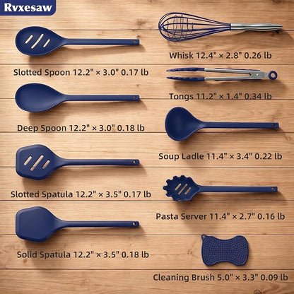 Kitchen Utensils Set,9 PCS Silicone Cooking Utensils Set Spatula Set,Non Toxic Cooking Utensils,Tongs,Spoon,Whisk,Brush,BPA Free Kitchen Gadgets for Non-Stick Cookware,Home Essential(Blue-9P)