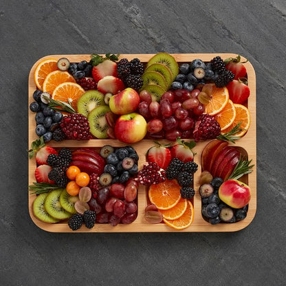 Farberware Build-A-Board Bamboo Cutting Board with Built-in Compartments and Clear Locking Lid with Blue Handles, Perfect for Charcuterie, Snacks, and More