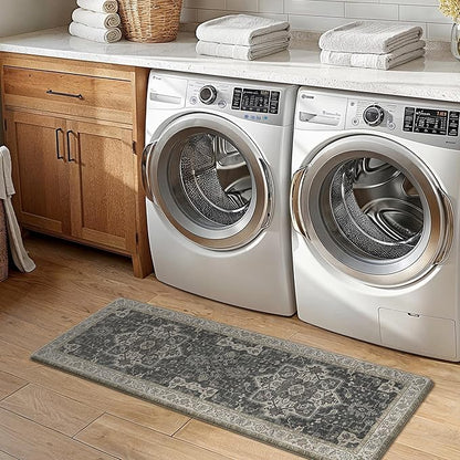 GENIMO Kitchen Mats for Floor 2PCs, Washable Anti Fatigue Mat for Cushioned, 17.3"x47"+17.3"x30", Waterproof Kitchen Rugs, Non Slip Comfort Standing Mat Rug for Home, Sink, Laundry, Midnight Gold